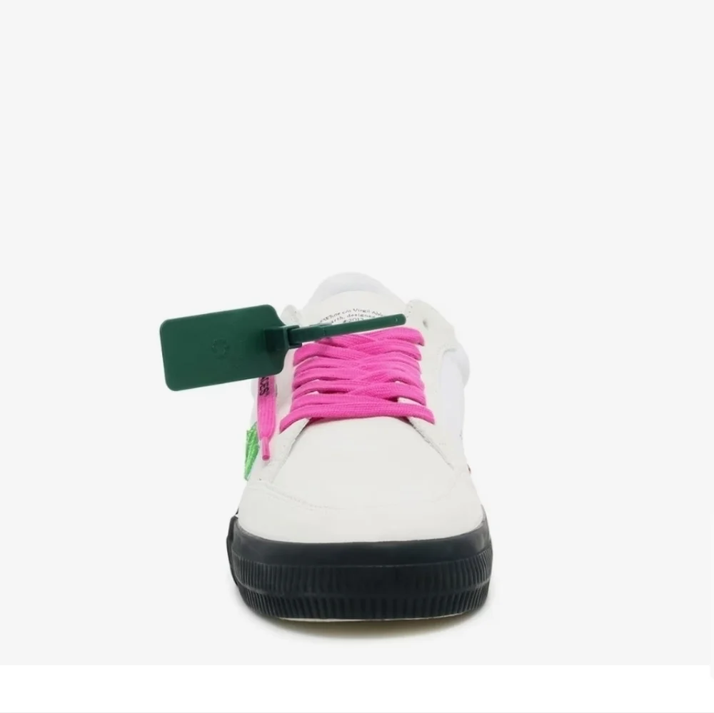 OFF WHITE, Low Vulcanized Sneaker, Men's, White/Magenta/Lime Green Canas & Suede